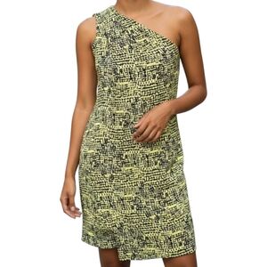NWT Diane von Furstenberg DVF Liluye One Shoulder Silk Dress Yellow Black SZ 4